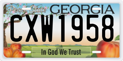 GA license plate CXW1958