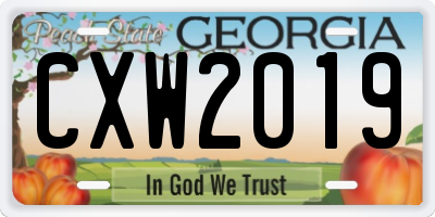 GA license plate CXW2019