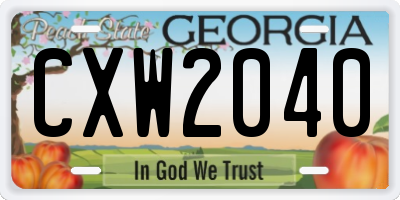 GA license plate CXW2040