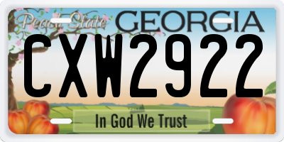GA license plate CXW2922