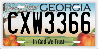 GA license plate CXW3366