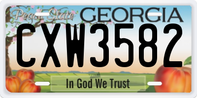 GA license plate CXW3582