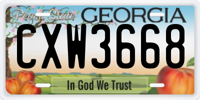 GA license plate CXW3668