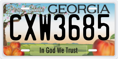 GA license plate CXW3685