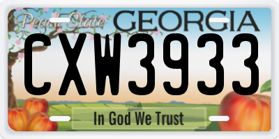 GA license plate CXW3933