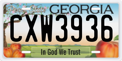 GA license plate CXW3936
