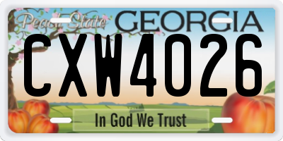GA license plate CXW4026