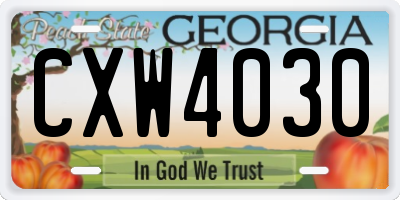 GA license plate CXW4030