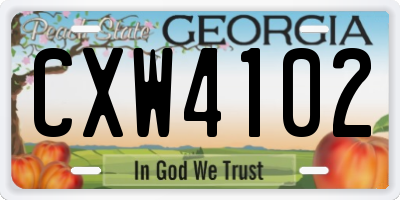 GA license plate CXW4102