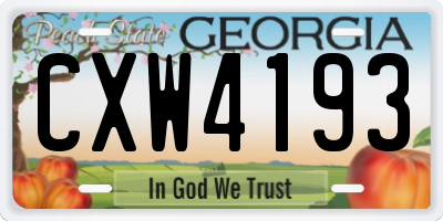 GA license plate CXW4193