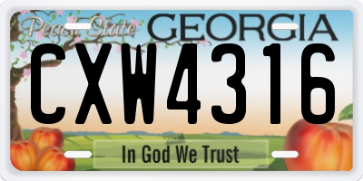 GA license plate CXW4316