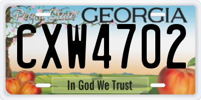 GA license plate CXW4702