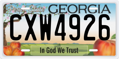 GA license plate CXW4926