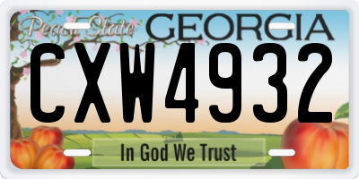 GA license plate CXW4932