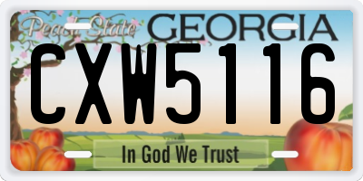 GA license plate CXW5116