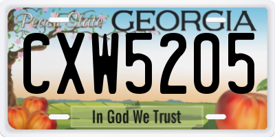 GA license plate CXW5205
