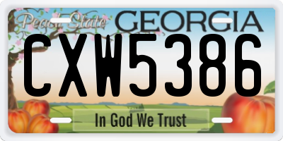 GA license plate CXW5386