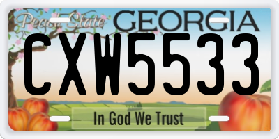 GA license plate CXW5533