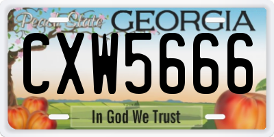 GA license plate CXW5666