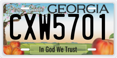 GA license plate CXW5701