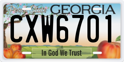 GA license plate CXW6701