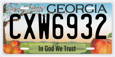 GA license plate CXW6932