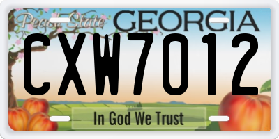GA license plate CXW7012