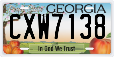 GA license plate CXW7138