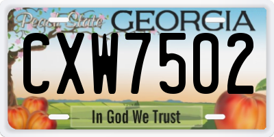 GA license plate CXW7502