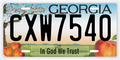 GA license plate CXW7540