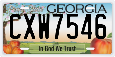GA license plate CXW7546