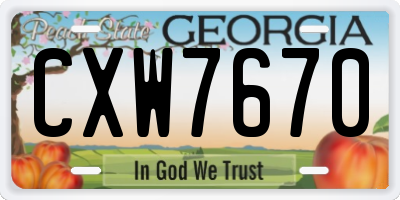GA license plate CXW7670