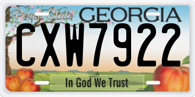 GA license plate CXW7922