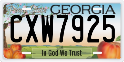 GA license plate CXW7925