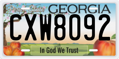 GA license plate CXW8092