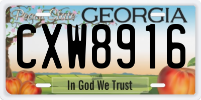GA license plate CXW8916