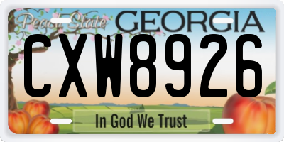 GA license plate CXW8926
