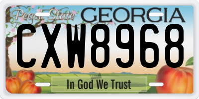 GA license plate CXW8968