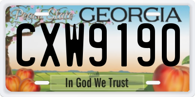 GA license plate CXW9190