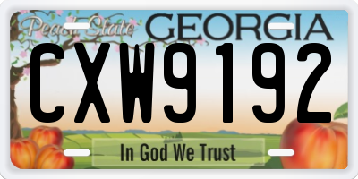 GA license plate CXW9192