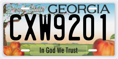 GA license plate CXW9201