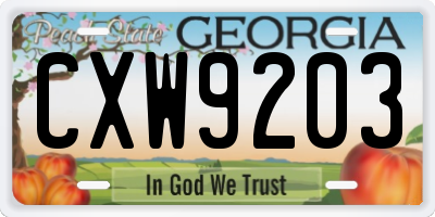GA license plate CXW9203