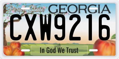 GA license plate CXW9216