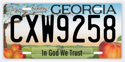 GA license plate CXW9258