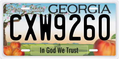 GA license plate CXW9260