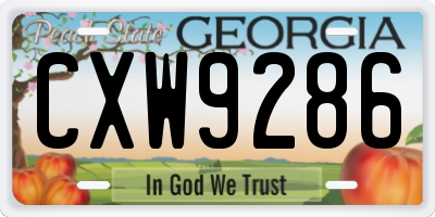 GA license plate CXW9286