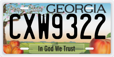 GA license plate CXW9322