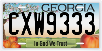 GA license plate CXW9333