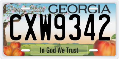 GA license plate CXW9342