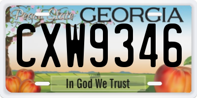 GA license plate CXW9346